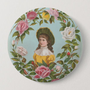 Kitscherige vintage Duitse Valentijnskaart, 1884 Ronde Button 4,0 Cm