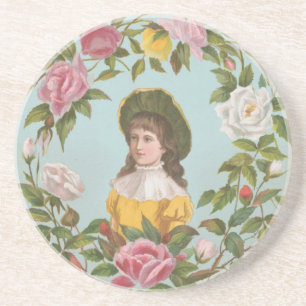 Kitscherige vintage Duitse Valentijnskaart, 1884 Zandsteen Onderzetter