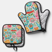 Kitschy Keuken Design Ovenwant & Pannenlap Set (Voorkant / Achterkant)