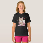 Kitsune Aardbeienmelk – Schattigee Fox Yokai esthe T-shirt (Voorkant volledig)