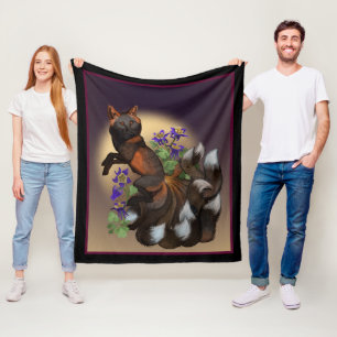 Kitsune en Akelei Bloemen Vliesdeken Fleece Deken