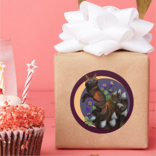 Kitsune en Columbine Flowers Ronde Sticker