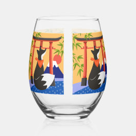 KITSUNE Japans Fox Stemless wijnglas Wijnglas Zonder Voet