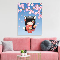 Kitsune Kokeshi Doll - Black Fox Geisha Girl