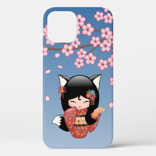 Kitsune Kokeshi Doll - Black Fox Geisha Girl iPhone 12 Hoesje