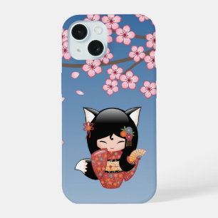 Kitsune Kokeshi Doll - Black Fox Geisha Girl iPhone 15 Hoesje