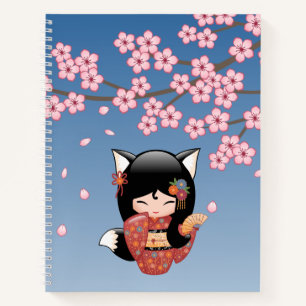 Kitsune Kokeshi Doll - Black Fox Geisha Girl Notitieboek