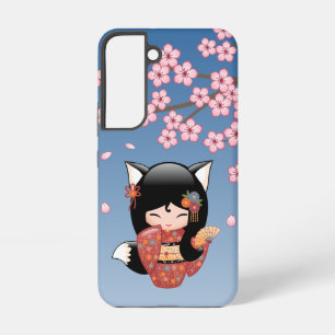 Kitsune Kokeshi Doll - Black Fox Geisha Girl Samsung Galaxy Hoesje