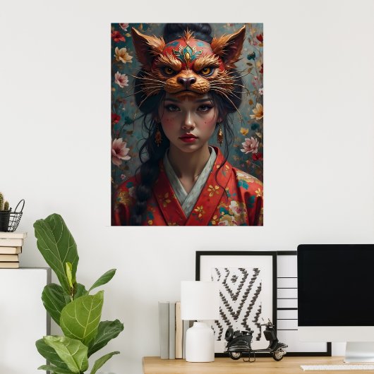  Kitsune Mask Portrait Poster (Thuiskantoor)