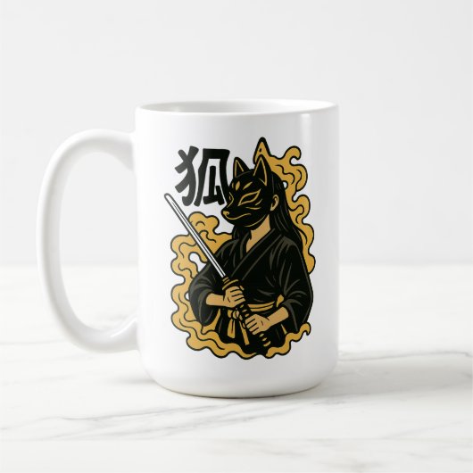 Kitsune Samurai Warrior - Japanse Fox Mask Art Koffiemok (Links)
