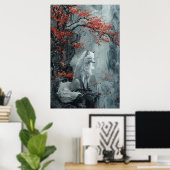 Kitsune Spirit – Japanese Fox in Blossom Forest Poster (Thuiskantoor)