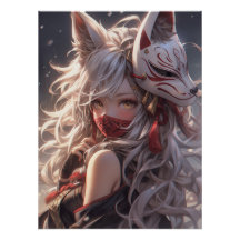 Kitsune Vossenmasker Samurai Meisje Japans