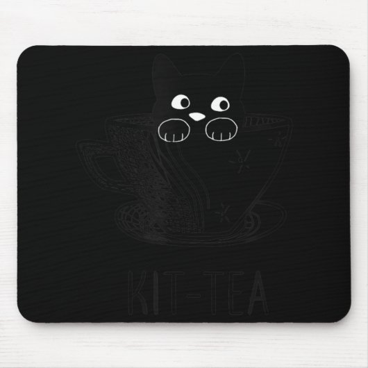 KitTea Cat Lover Cute en Fun Black Cat Muismat (Voorkant)