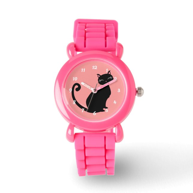 Kitteh Lurve - Zwart Kat aangepaste kleur achtergr Horloge (Voorkant)