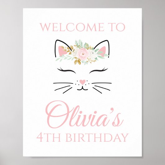 Kitten Anniversaire Affiche de bienvenue Floral ki (Devant)