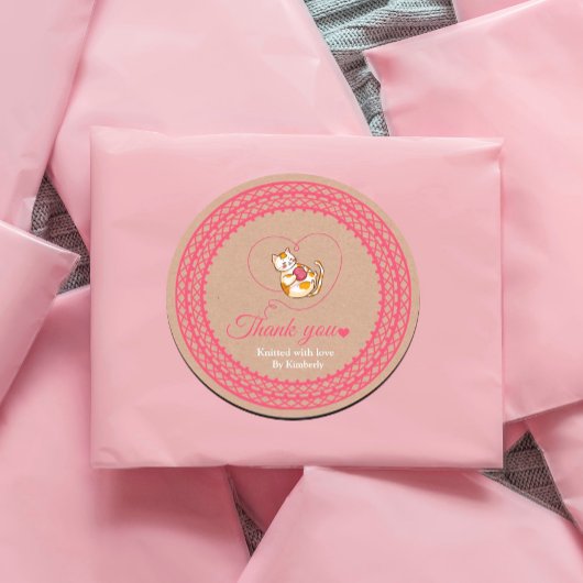 Kitten Avec Sticker Merci Crochet Coeur