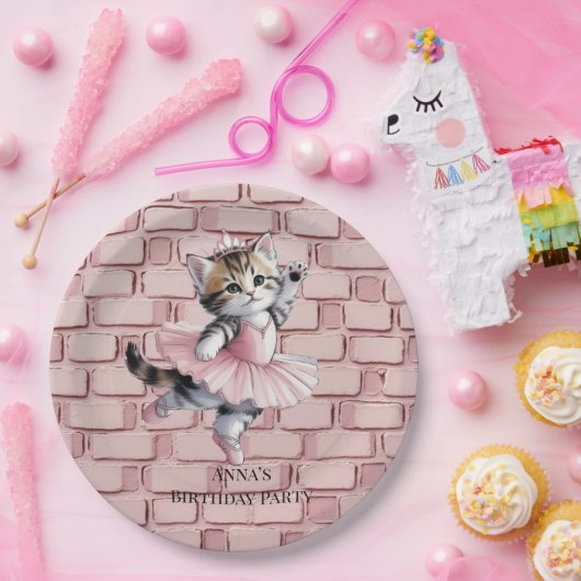 Kitten Ballerina Girl Birthday Party Paper Plates Papieren Bordje (Feest)