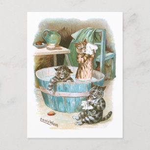 Kitten Bath van Louis Wain Briefkaart