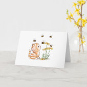 Kitten Bees Flowers Carte de voeux blanche (Fleur jaune)