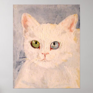 Kitten blanc avec oeil bleu et affiche de l'oeil v