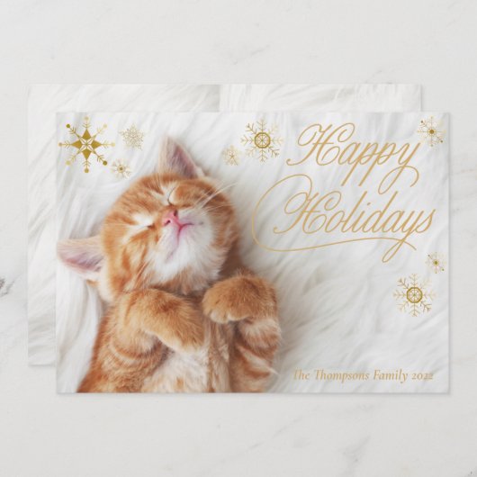 Kitten Blanc Fourrure or Cartes de fin de année he (Devant / Derrière)
