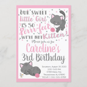 Kitten Cat Birthday Party Invitation Kaart
