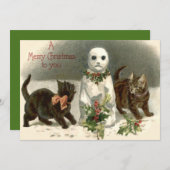 Kitten Cat Curious Snowman Holly Wreath (Voorkant / Achterkant)