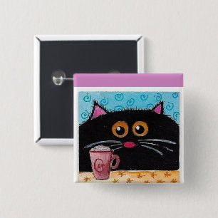 Kitten Cat Floral Square Button