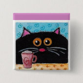 Kitten Cat Floral Square Button (Voorkant)