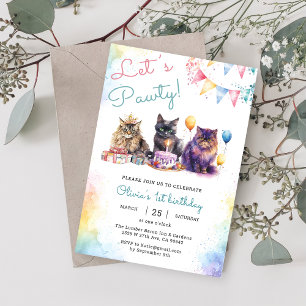 Kitten Cat Let's Pawty 1st Verjaardagsfeest Kaart