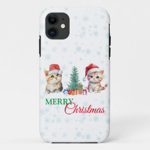 Kitten Cat Santa Rood Groen Vrolijk Kerstfeest iPhone 11 Hoesje