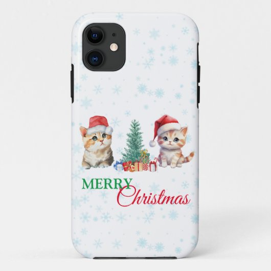 Kitten Cat Santa Rood Groen Vrolijk Kerstfeest Case-Mate iPhone Case (Achterkant)