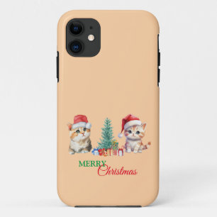 Kitten Cat Santa Rood Groen Vrolijk Kerstfeest iPhone 11 Hoesje