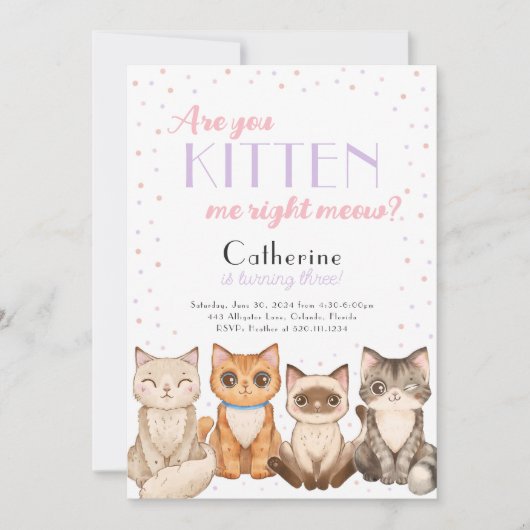 Kitten Chat Anniversaire Fête Invitation (Devant)