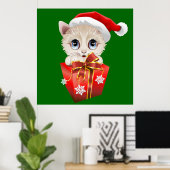 Kitten Christmas Père Noël avec des affiches cadea (Bureau à domicile)