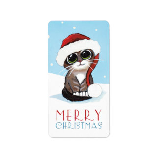 Kitten dans un chapeau de Noël Joyeux Étiquettes d