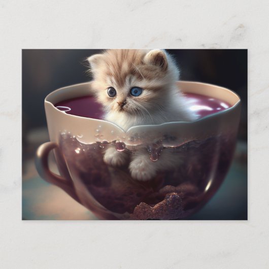 Kitten dans un teup rouge - Carte postale de chat (Devant)