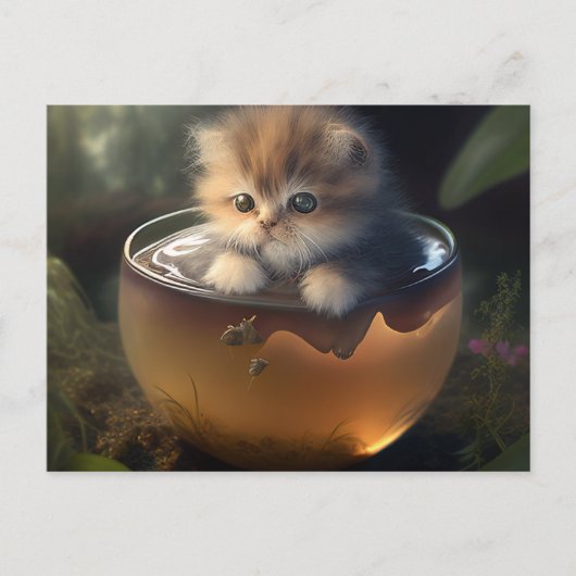 Kitten dans une tasse orange - Carte postale de ch (Devant)