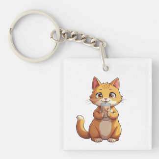 Kitten die koffie drinkt sleutelhanger