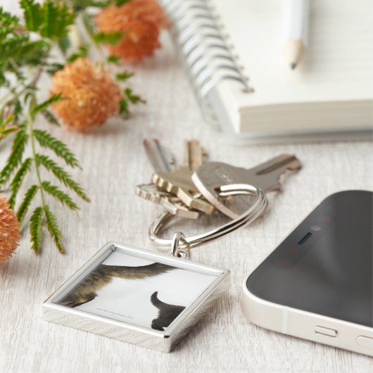 Kitten die opkijkt naar de staart van zijn moeder sleutelhanger (Zijkant)