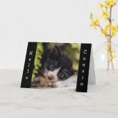 KITTEN DIT "HEUREUX ANNIVERSAIRE" CARTE DE COUSIN (Fleur jaune)