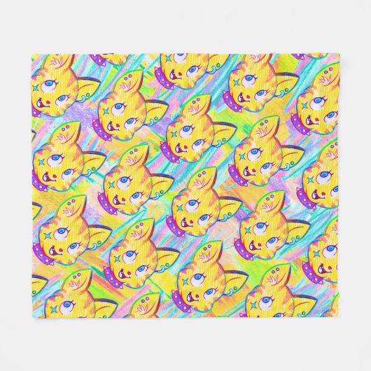 Kitten Doodle Fleece Deken (Voorkant (Horizontaal))