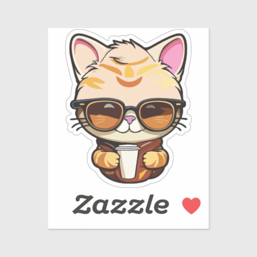 kitten drinking coffee sticker (Vel)