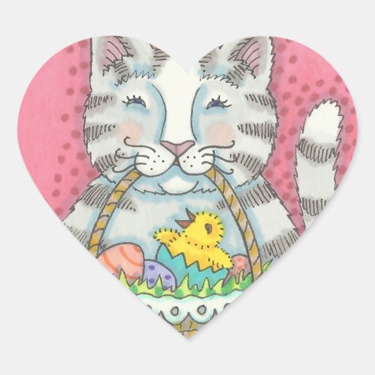 KITTEN & EASTER EGG BASKET, CAT-STICKERS — Databla Hart Sticker (Voorkant)