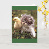 Kitten en Baby Chick Kaart (Gele Bloem)
