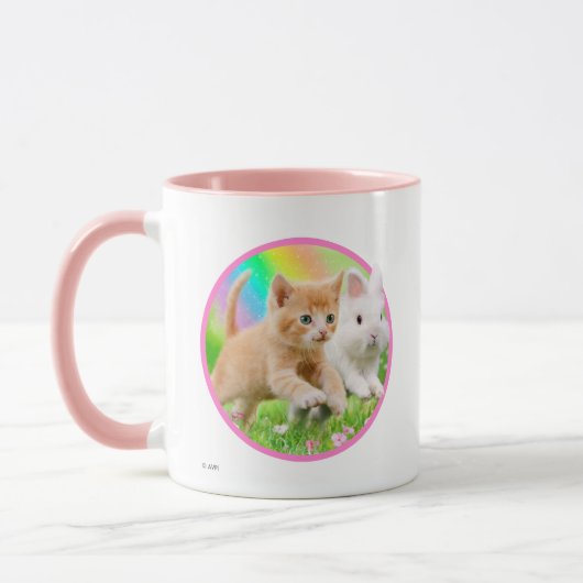 Kitten en Bunny met regenboog Mok (Links)