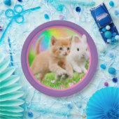 Kitten en Bunny met regenboog Papieren Bordje (Feest)