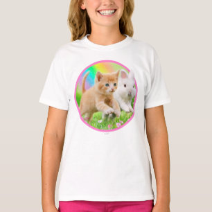 Kitten en Bunny met regenboog T-shirt