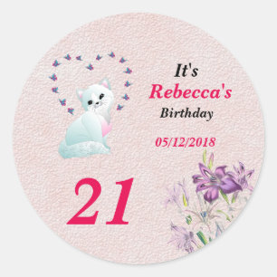 Kitten en Butterfly Birthday Party Ronde Sticker