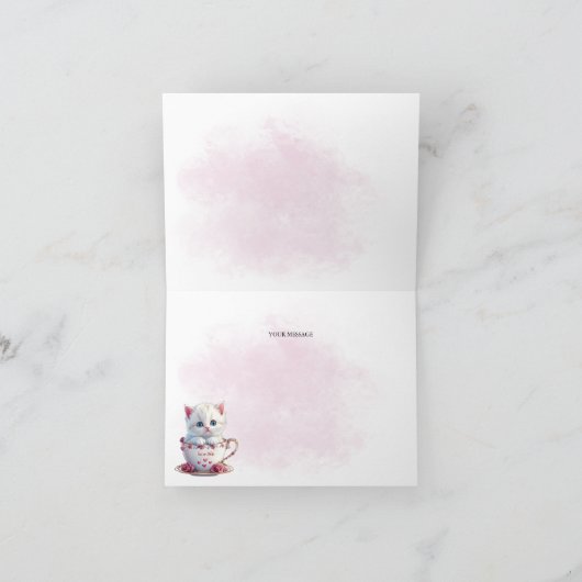 Kitten en Carte de remerciements Coupe Fleurs rose (Intérieur)